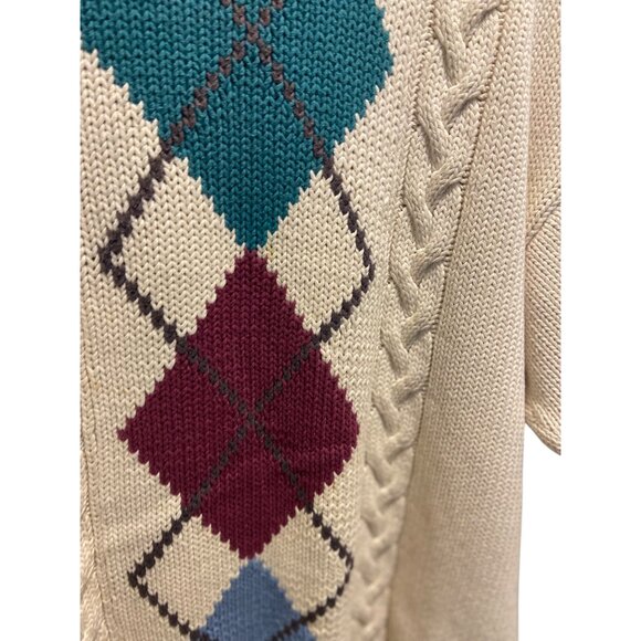 Eddie Bauer Vintage Argyle Pattern Crewneck Sweater Cream Size L Tall 90s Preppy - Picture 6 of 10